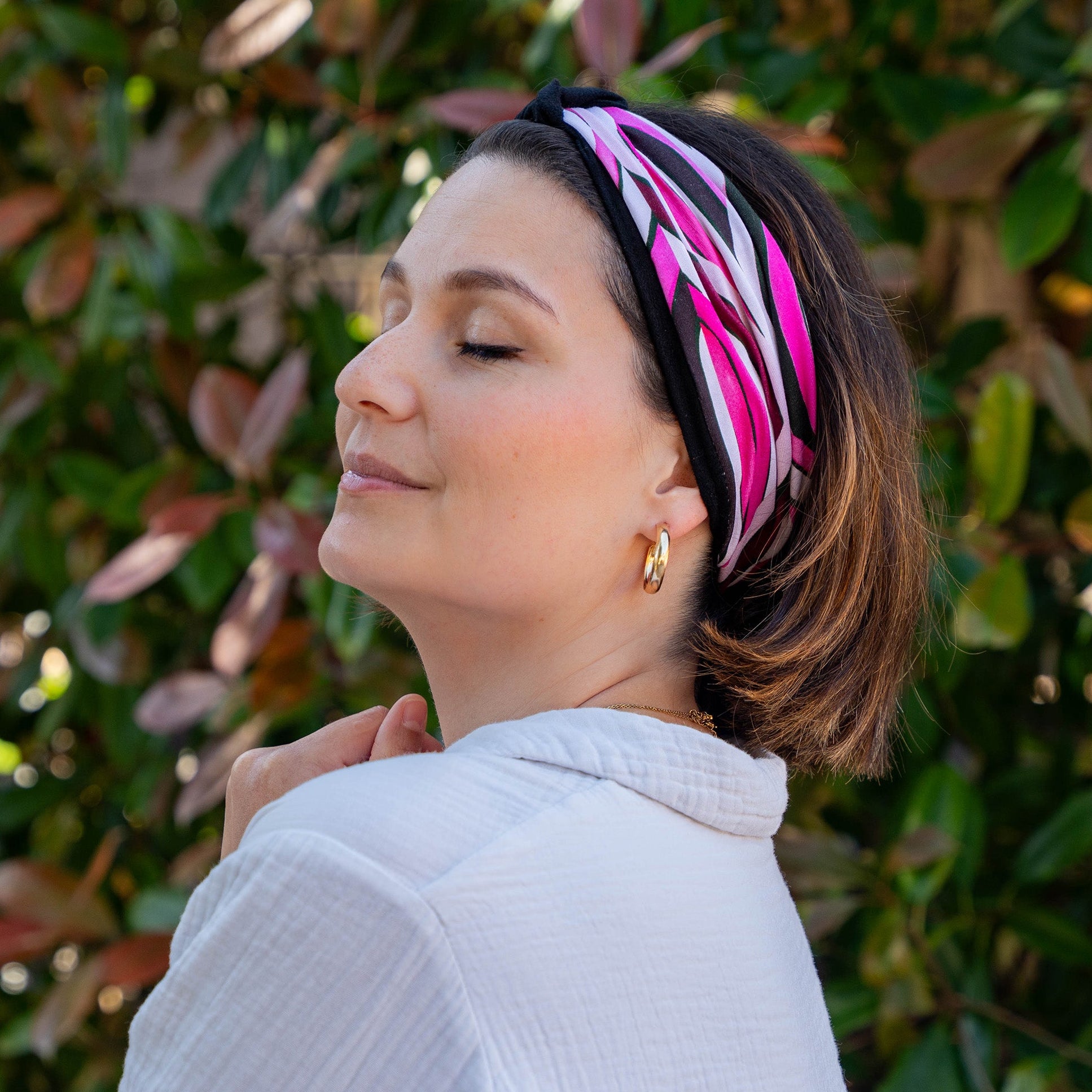 bandeau cheveux rose et noir avec élastique