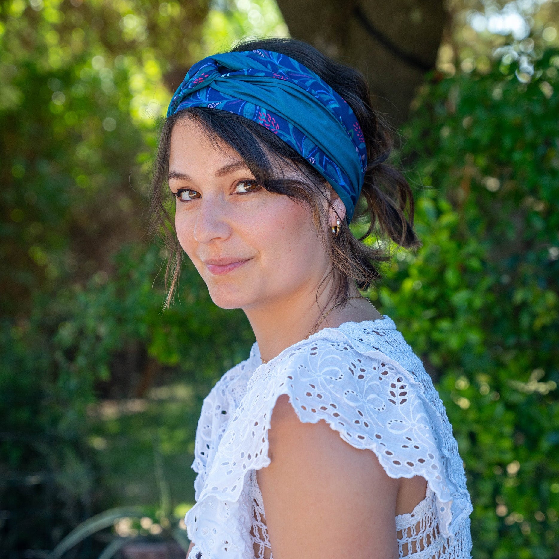 bandeau cheveux femme bleu fleuri