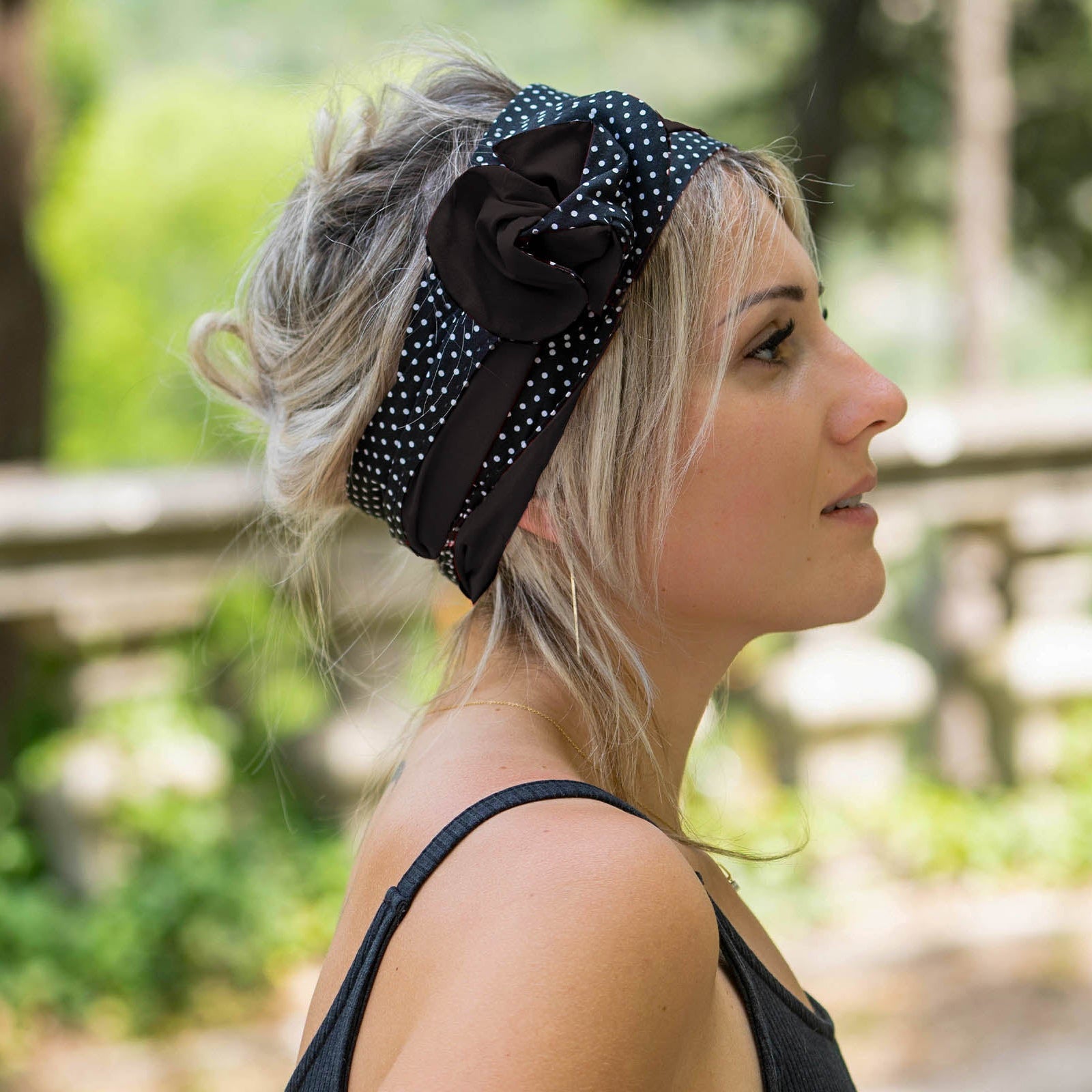 bandeau cheveux femme noir et pois