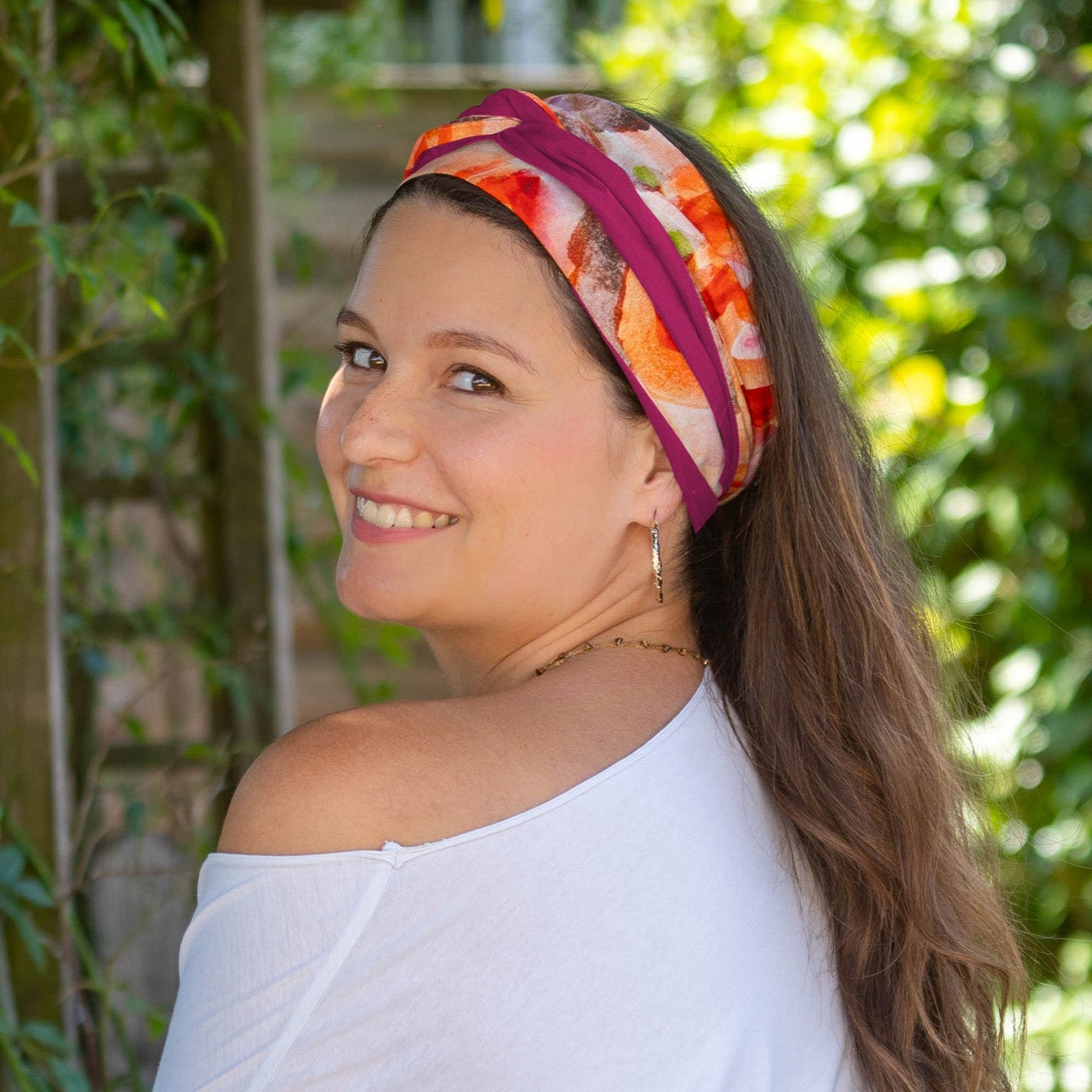 bandeau cheveux femme orange et rose fuchsia