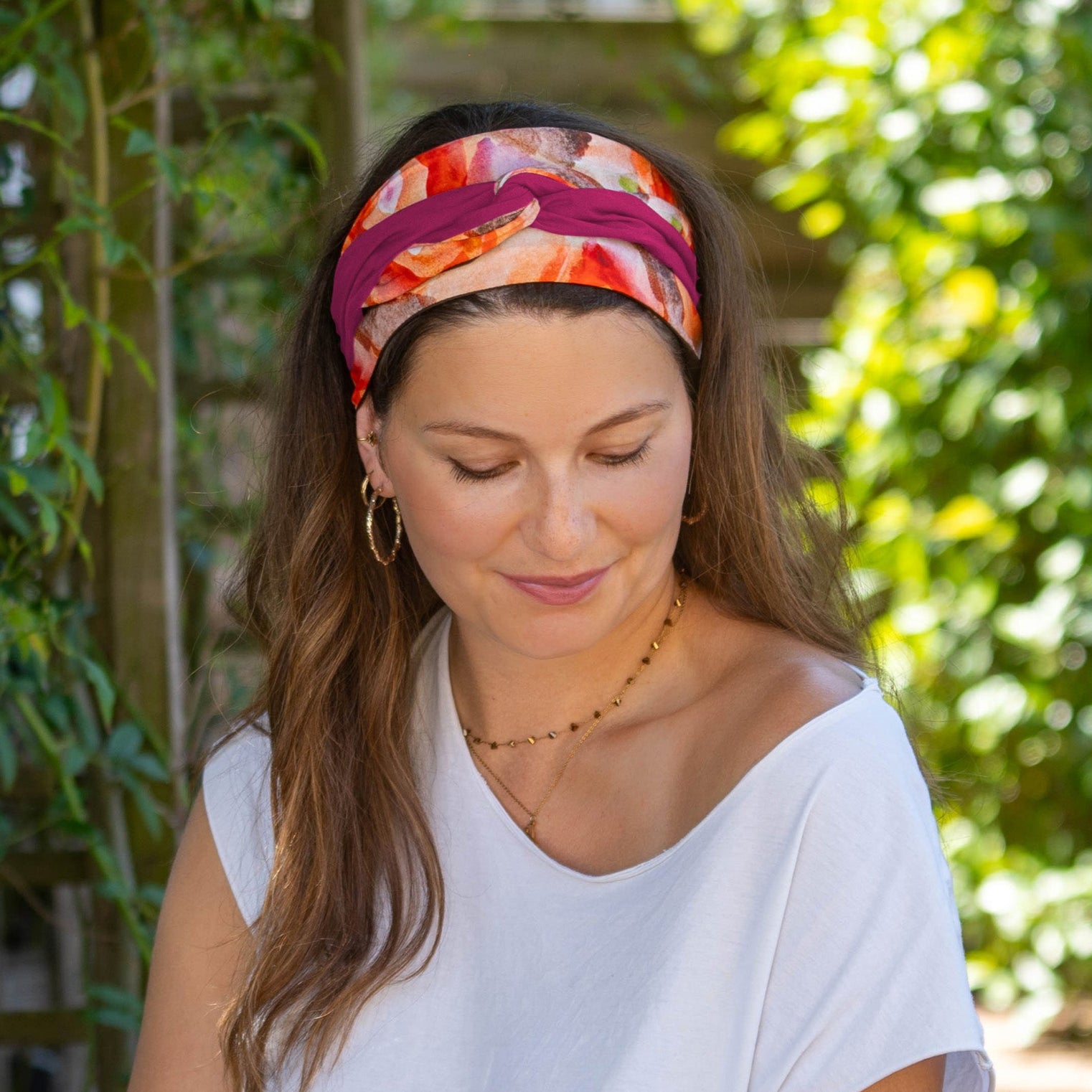 bandeau cheveux femme orange et rose fuchsia