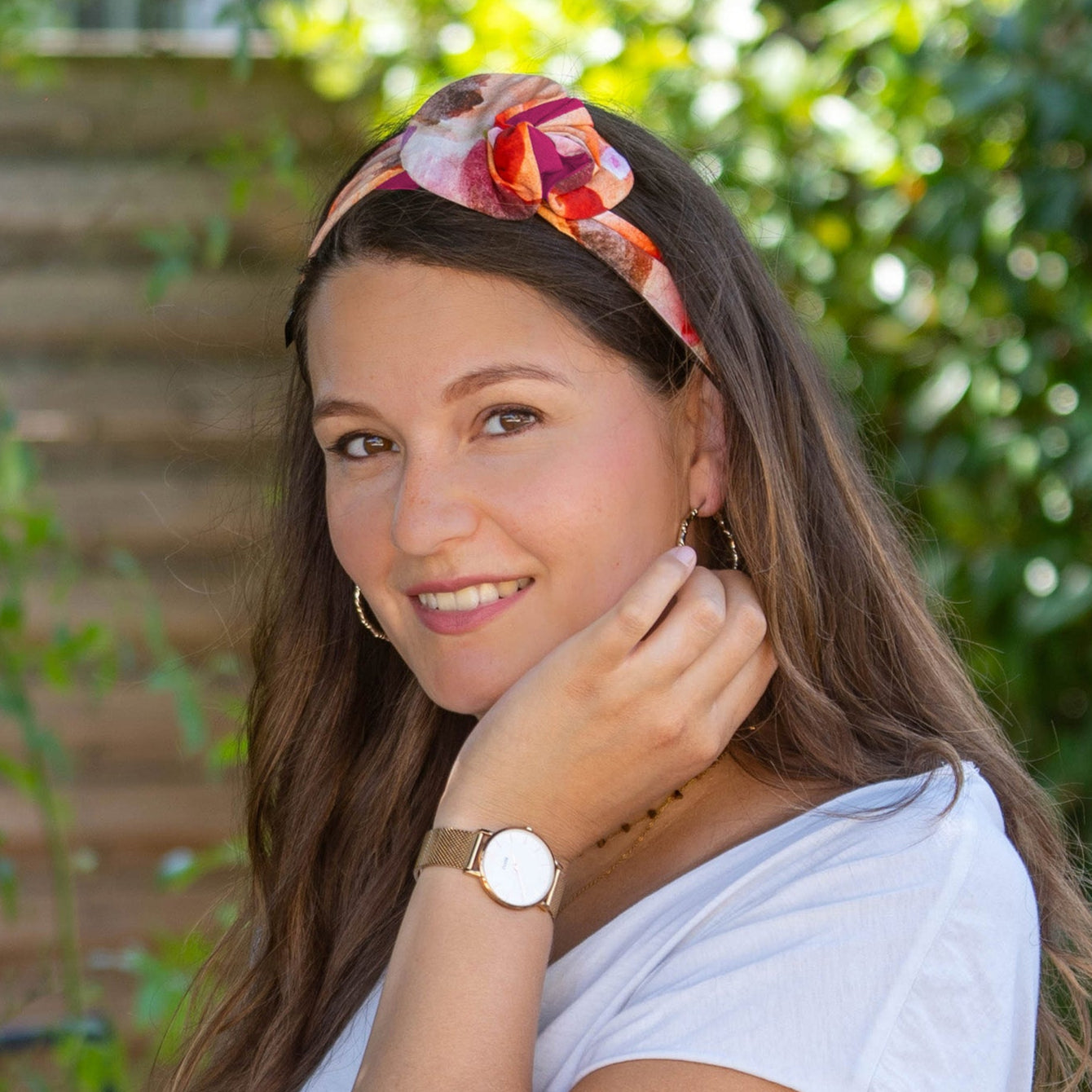 bandeau cheveux femme orange et rose fuchsia