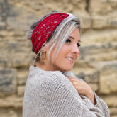 bandeau cheveux femme en dentelle bordeaux et suédine blanche