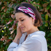 bandeau cheveux rose et noir avec élastique 