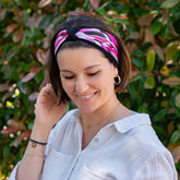 bandeau cheveux rose et noir avec élastique 