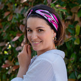 bandeau cheveux rose et noir avec élastique 