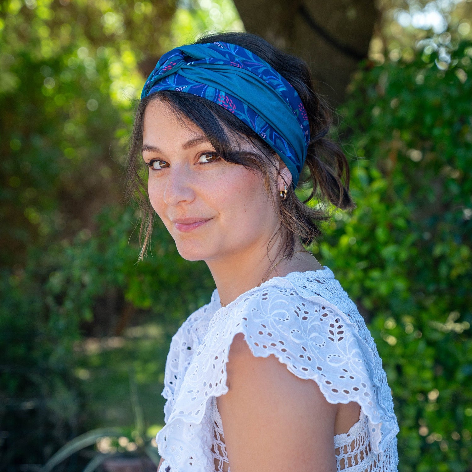 bandeau cheveux femme bleu fleuri
