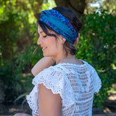 bandeau cheveux femme bleu fleuri