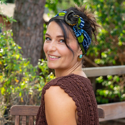 Bandeau cheveux femme bleu et vert wax
