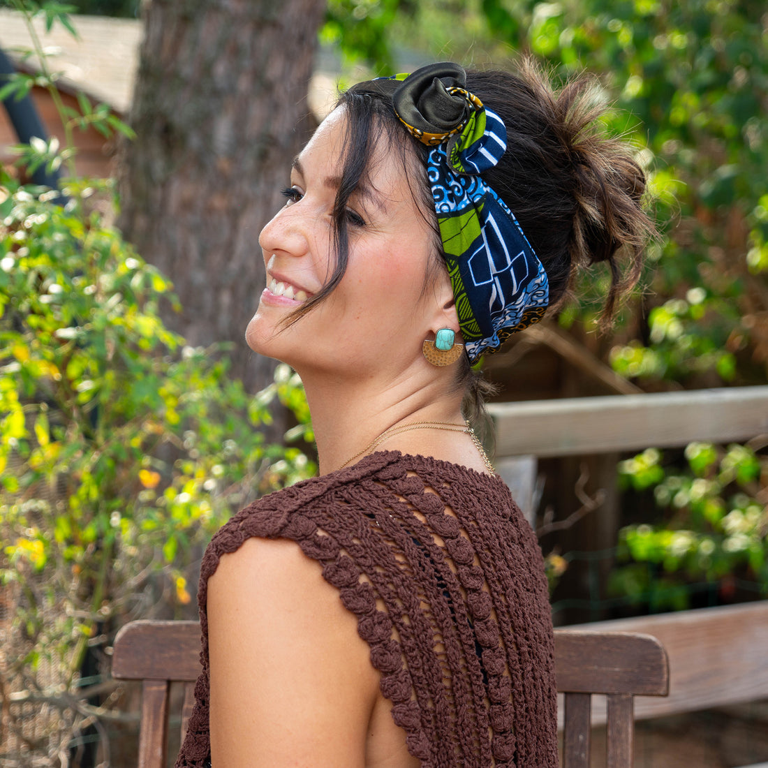 Bandeau cheveux femme bleu et vert wax