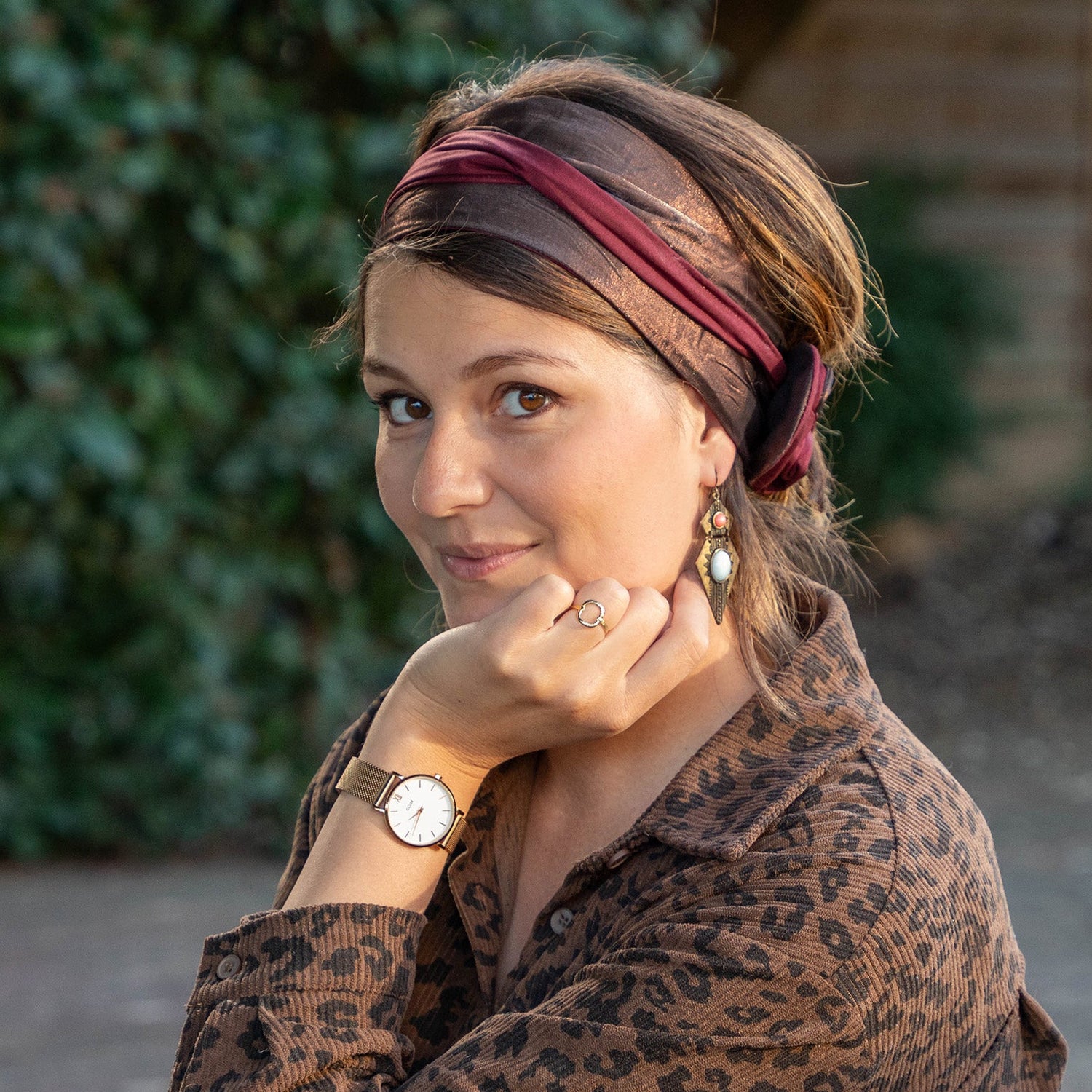 bandeau cheveux courts marron et prune