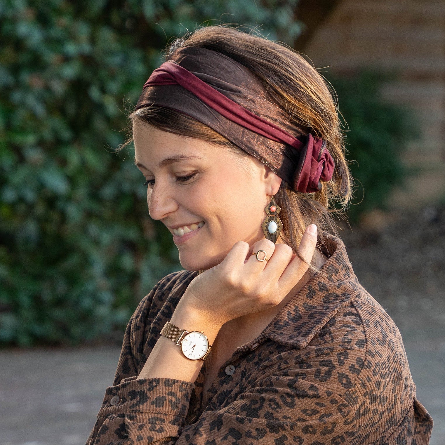 bandeau cheveux courts marron et prune