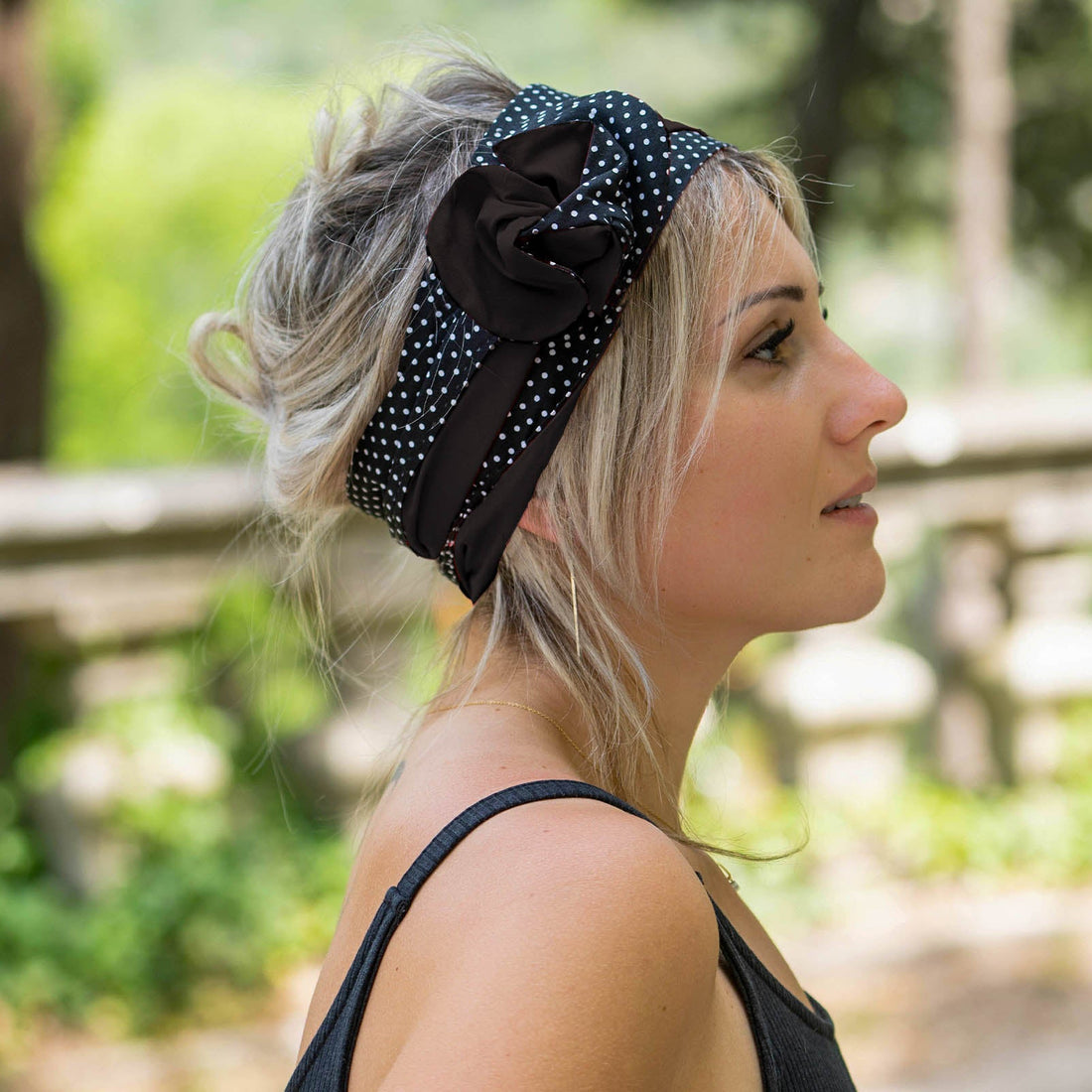 bandeau cheveux femme noir et pois 