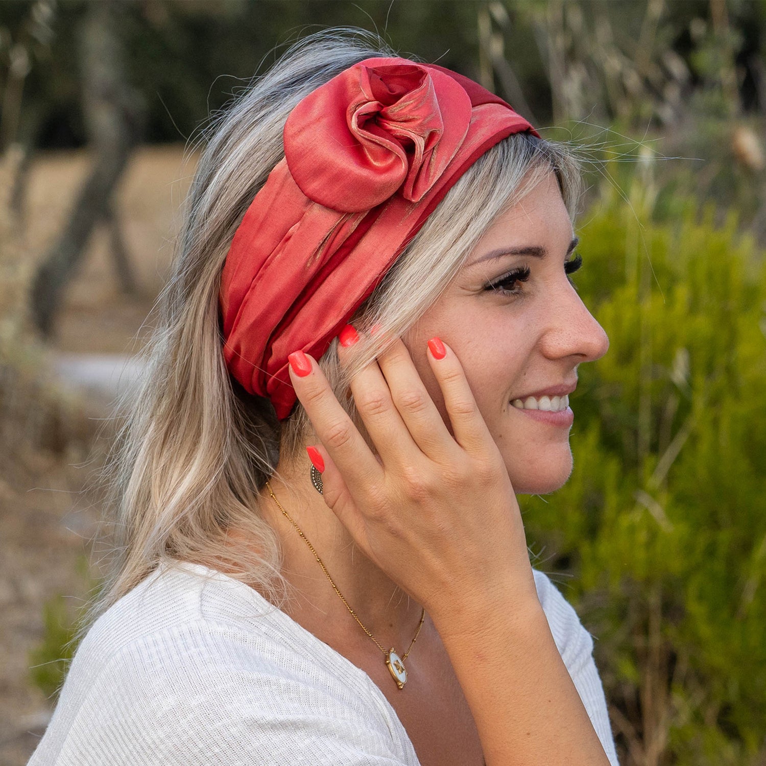 Bandeau cheveux femme corail et coton bordeaux – Celui d'Evy