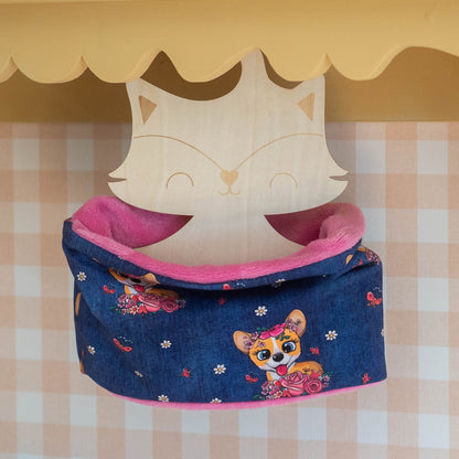 Snood enfant fille polaire rose et tissu bleu à motifs chiens