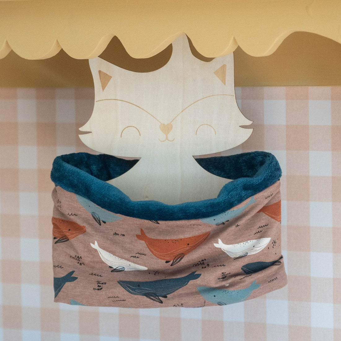 Snood enfant garçon polaire bleu et sweat beige à motifs baleines