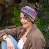 bandeau cheveux femme en coton batik bleu et coton violine 