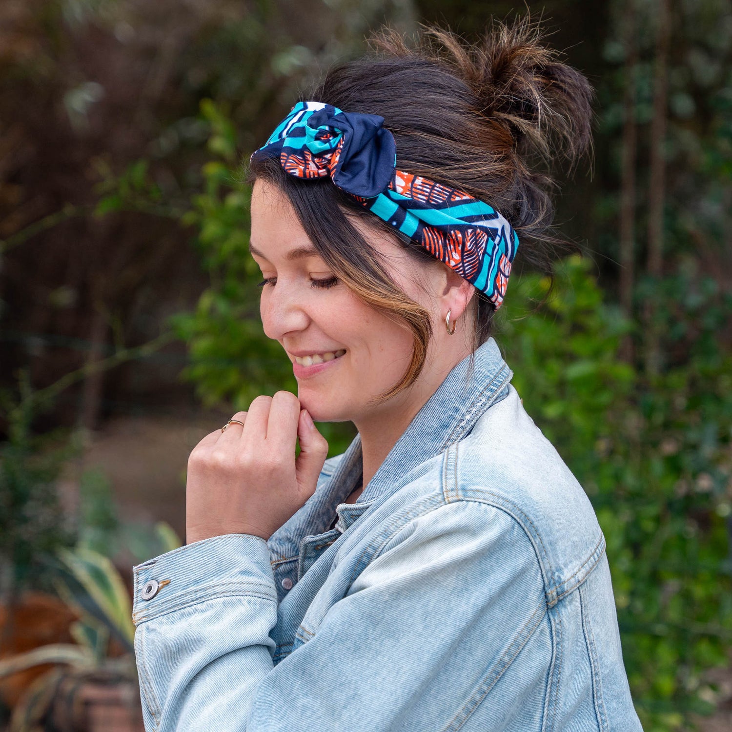 bandeau cheveux femme en coton wax bleu
