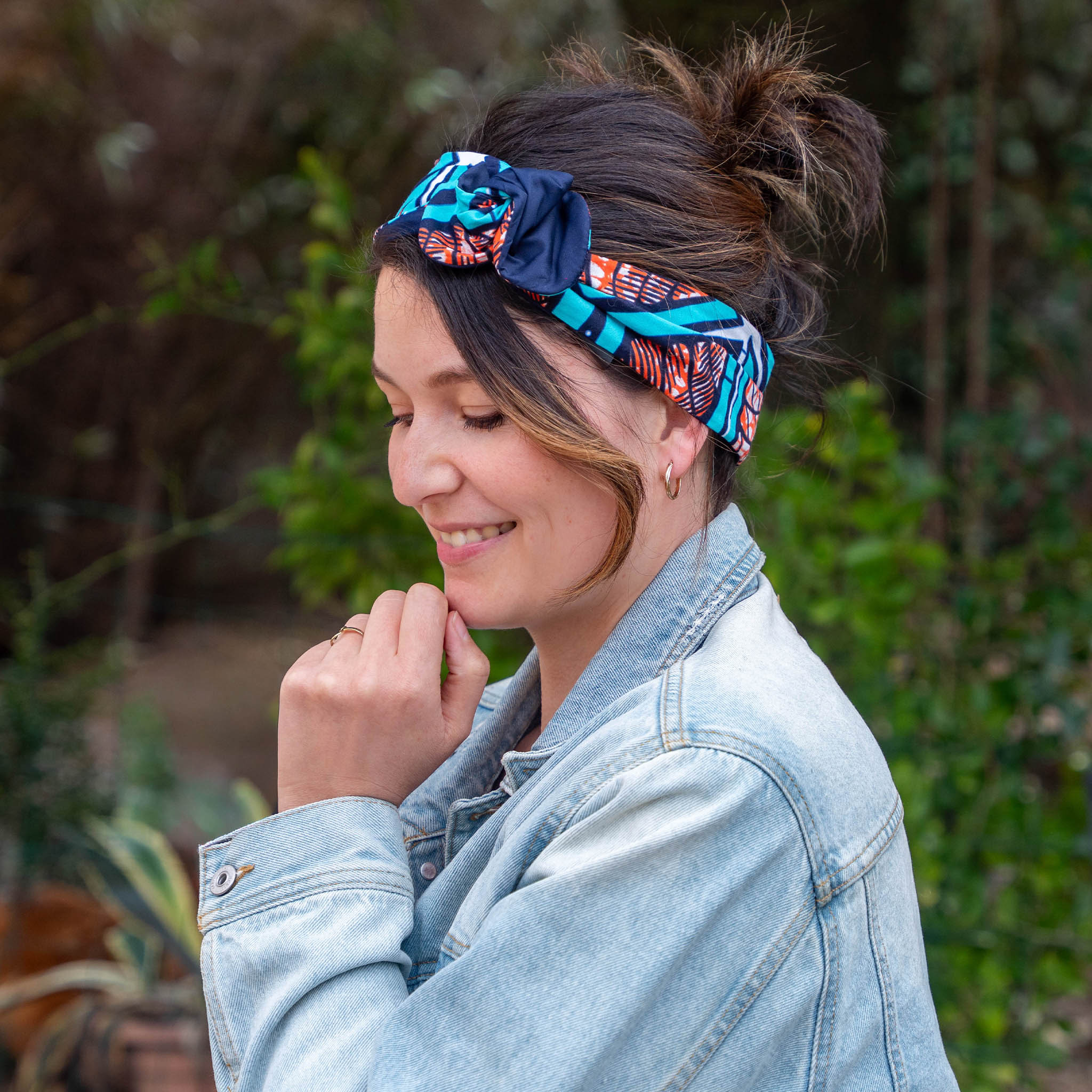 bandeau cheveux femme en coton wax bleu