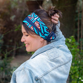 bandeau cheveux femme en coton wax bleu