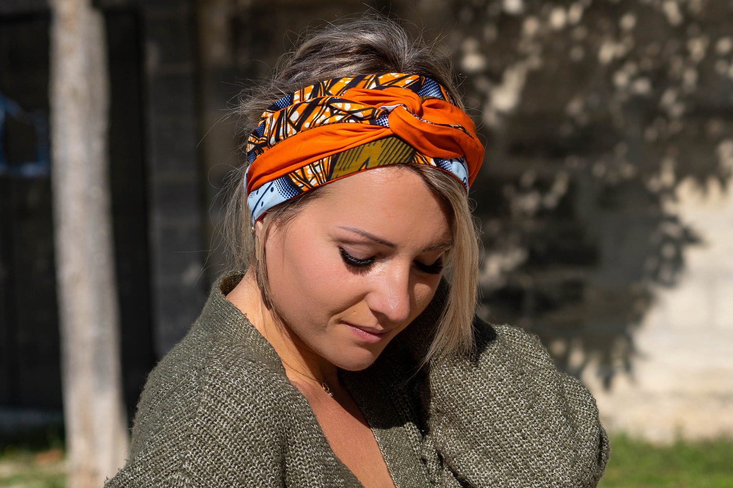Foulard bandeau ruban à cheveux orange à motifs colorés