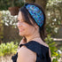 Bandeau cheveux femme en suédine et tissu japonisant bleu turquoise