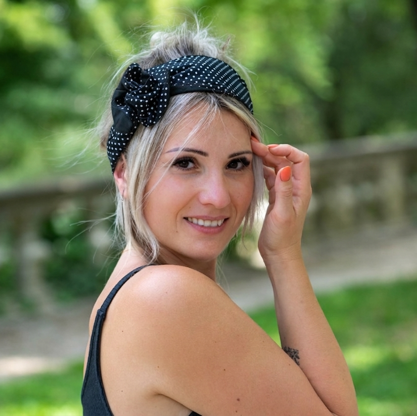bandeau cheveux femme noir et petits pois blancs