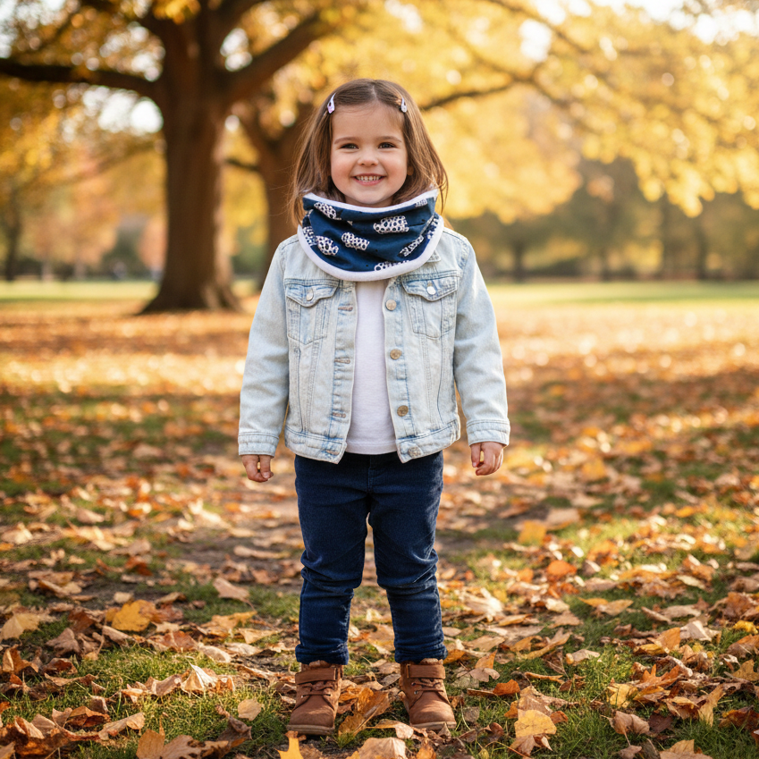 Snood bleu et blanc motifs mouton
