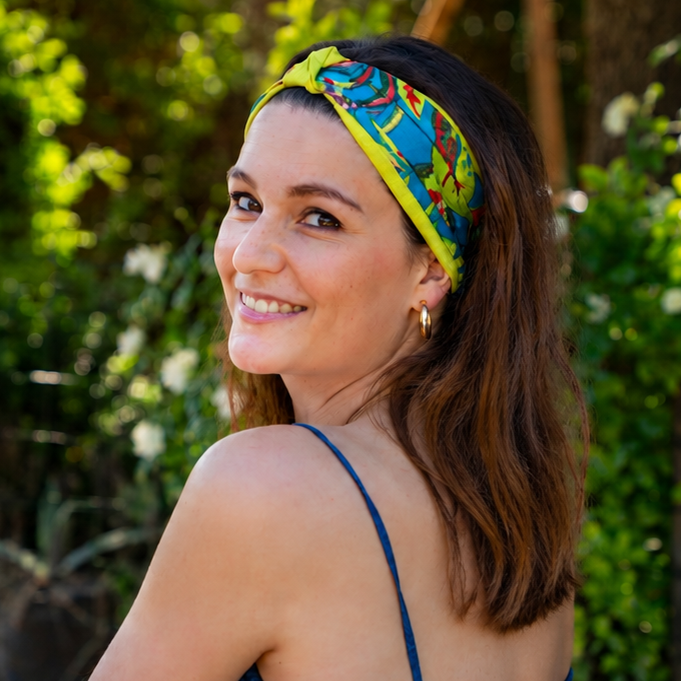 bandeau cheveux avec élastique vert anis et tuquoise