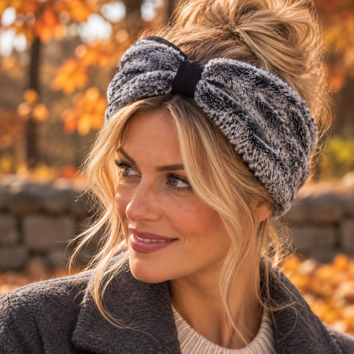 Bandeau fourrure à élastique dolomite