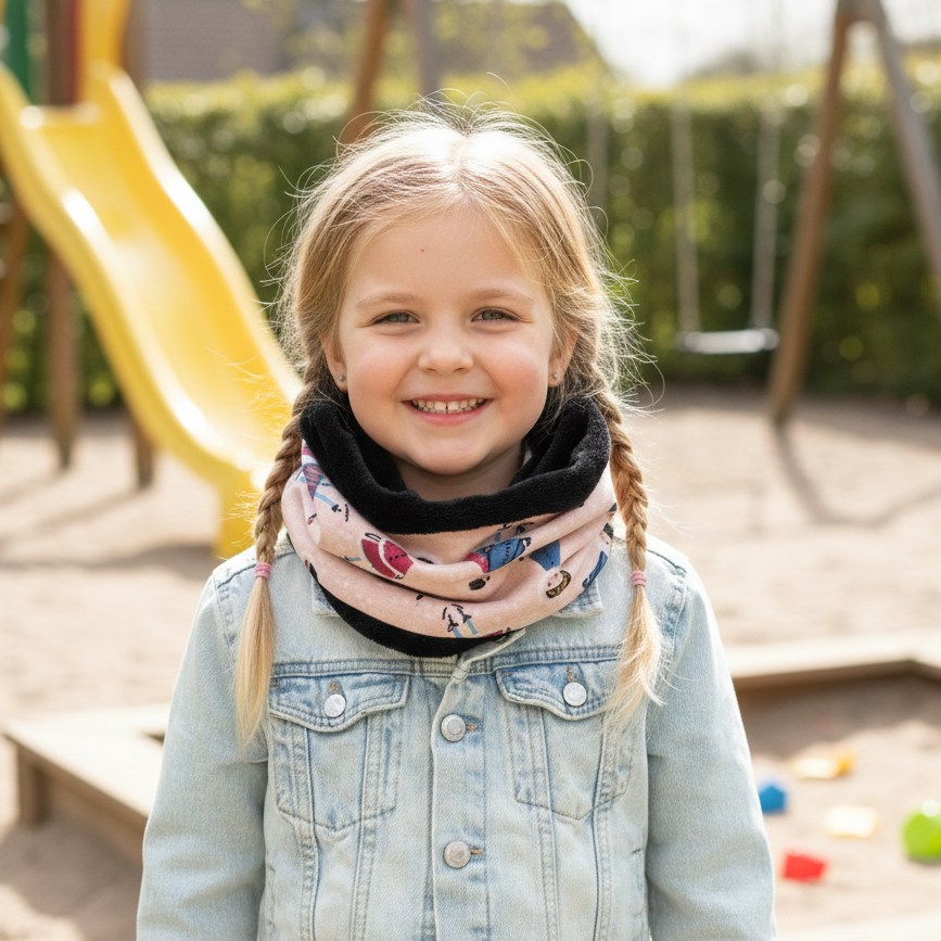 snood rose et noir à motifs petites filles