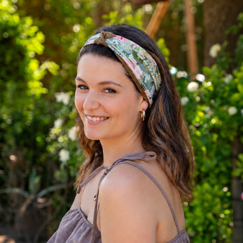 Bandeau à élastique suédine kaki et coton vert