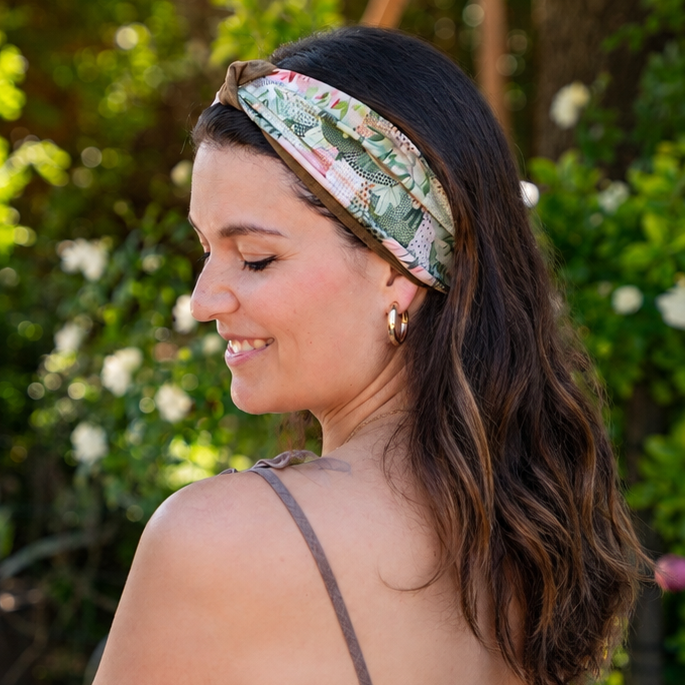 Bandeau à élastique suédine kaki et coton vert