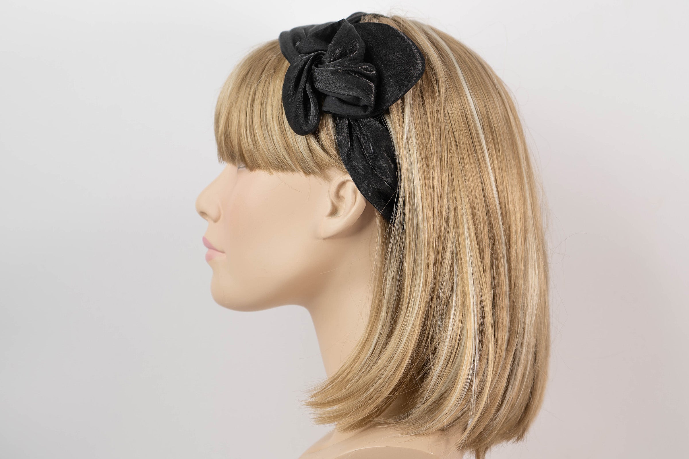 Bandeau Cheveux Femme PU Noir - Headband Tressé Double Original - B